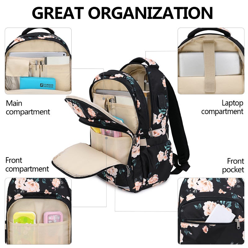 BLUBOON Backpack for Women 15.6 Inch Laptop Bookbag College Girls Daypack for Business Travel with USB Charging Port and Headphone Interface - Image 4